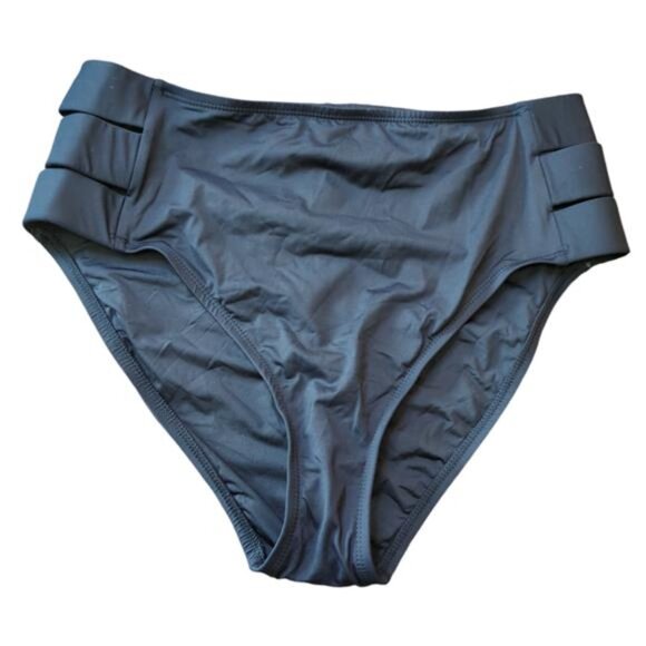 NEW La Blanca High Waisted Island Goddess Strappy Bikini Bottom Black Women's 12 - Picture 2 of 5